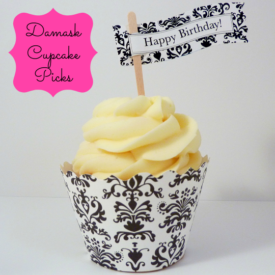 cupcake flags damask birthday